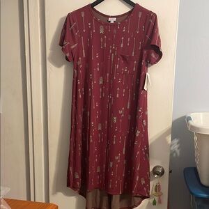 LuLaRoe Red High Low Sundress with Embellished Crew Neck